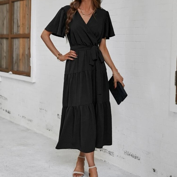 Boho butterfly sleeve ruffle hem belted dress - Picture 7 of 16